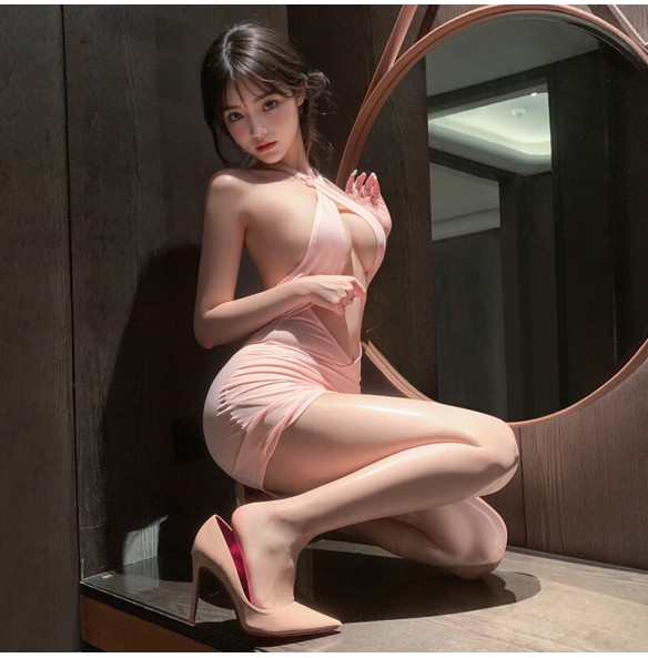 FEE ET MOI - Seductive Secretary Low-Cut Dress (Pink) FEE ET MOI - Seductive Secretary Low-Cut Dress (Pink)